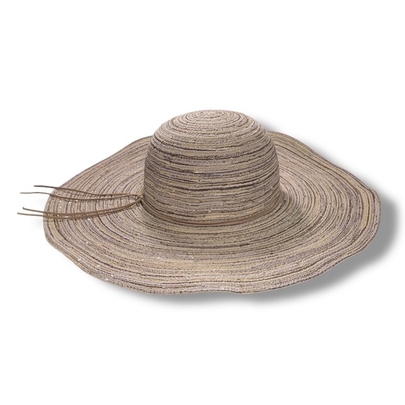 indigo soul Accessories - Indigo Soul Tan Metallic Silver Sequin Wide Brim Floppy Straw Sun Summer Hat